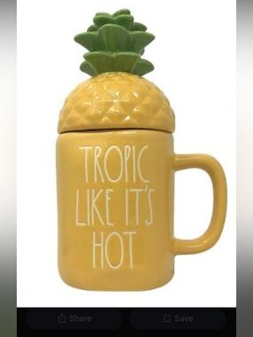 Rae Dunn Yellow Pineapple Ceramic Mug with Lid - Tropic Like It's Hot